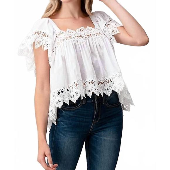 NEW TIMING ruffled short sleeve top in white - Picture 1 of 3